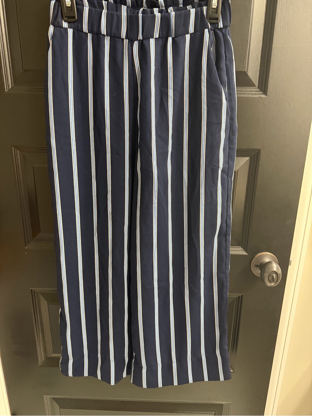 H&M Navy Blue Striped Wide Leg Pull-On Pants Size 4